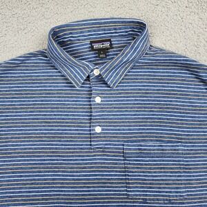 Patagonia Polo Shirt Mens Large Organic Cotton Blue Striped Pocket